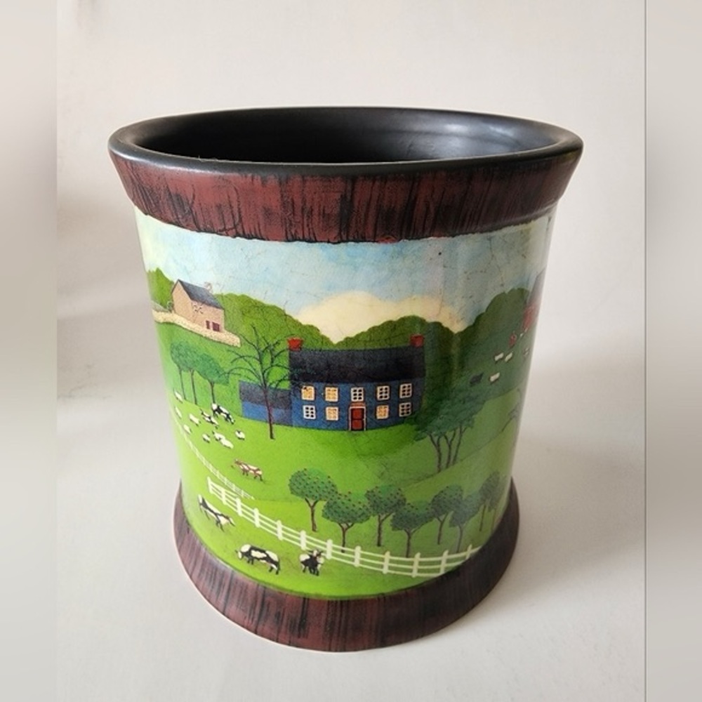 VALERIE PILLOW FOLK ART AMERICANA RURAL COUNTRY FARM CHURCH CANISTER